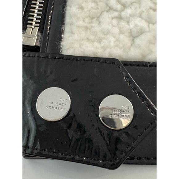 Handmade Black & White Shearling Moto Jacket Patent Leather Contrast, Cropped - Picture 7 of 16